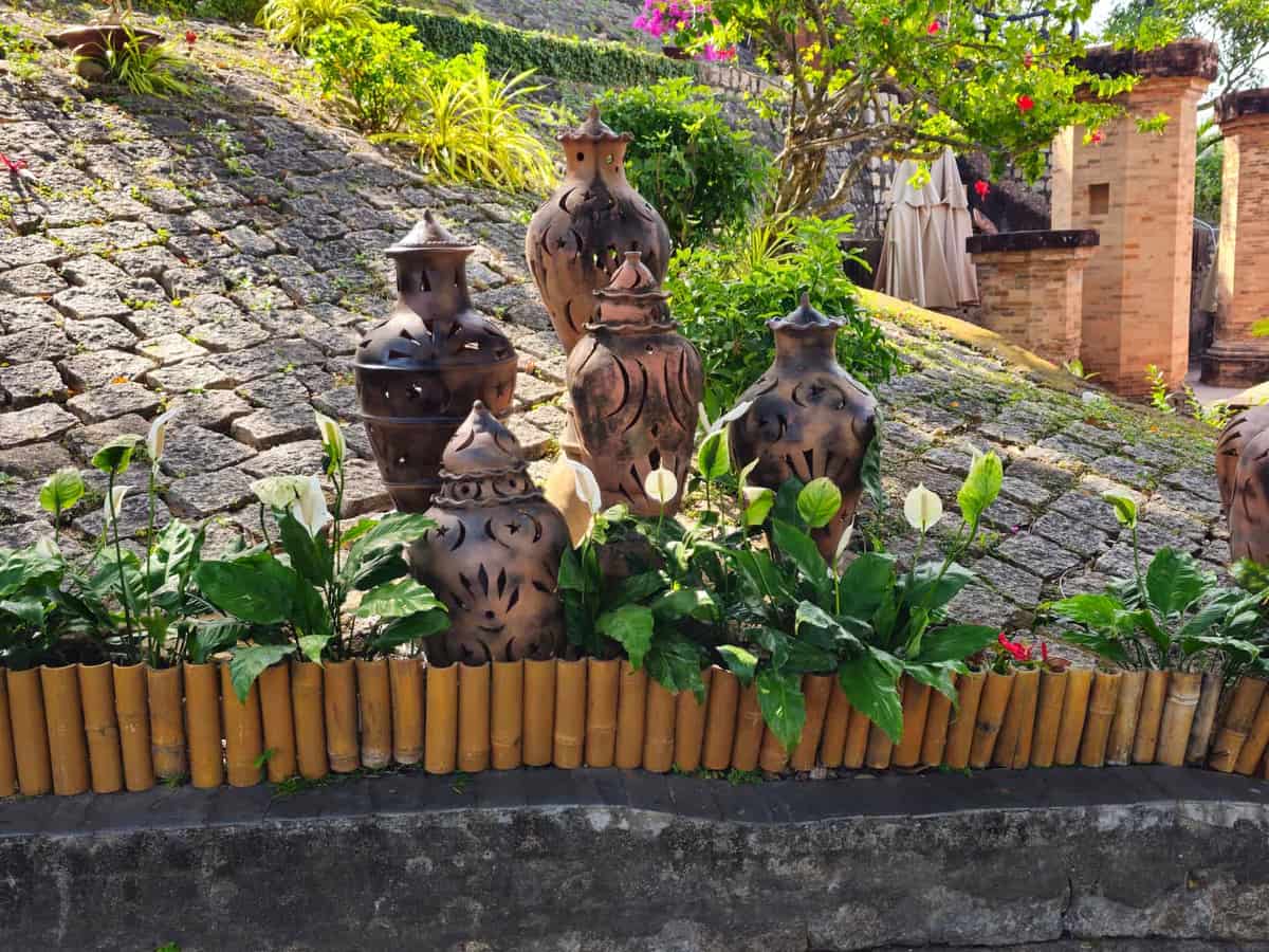 Clay pots arranged in a garden