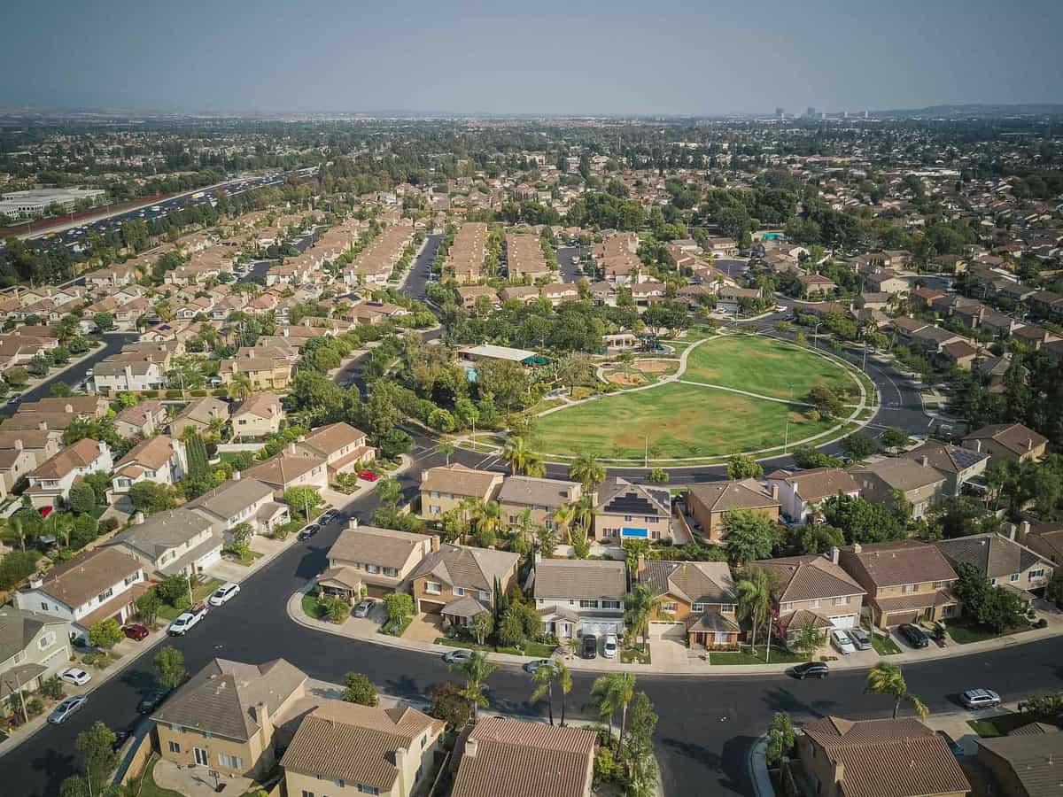 Aerial view of a residential neighborhood