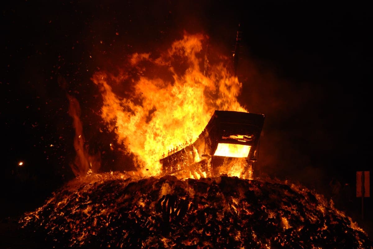 A large bonfire burning at night